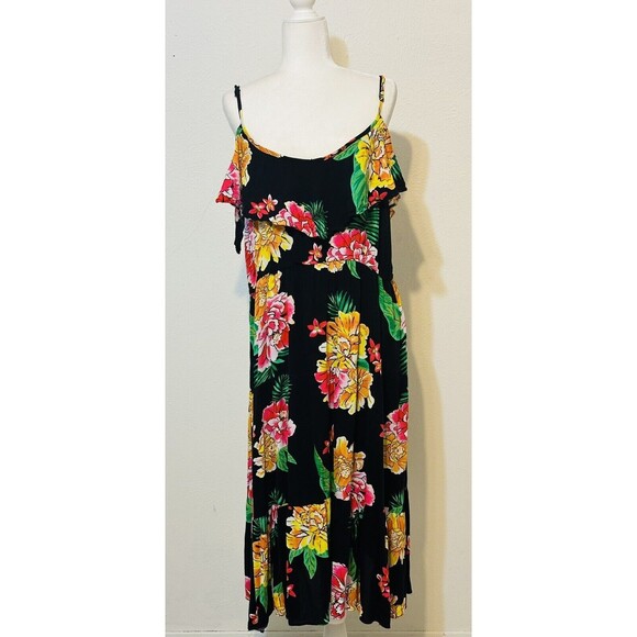Old Navy Women Size XXL Black Tropical Flowers Print Lined Dress Boho Colorful - Picture 2 of 13